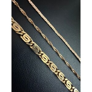 Rose Gold Tone Bracelet Set of 3 Piece Greek Key Singapore Textured Link
